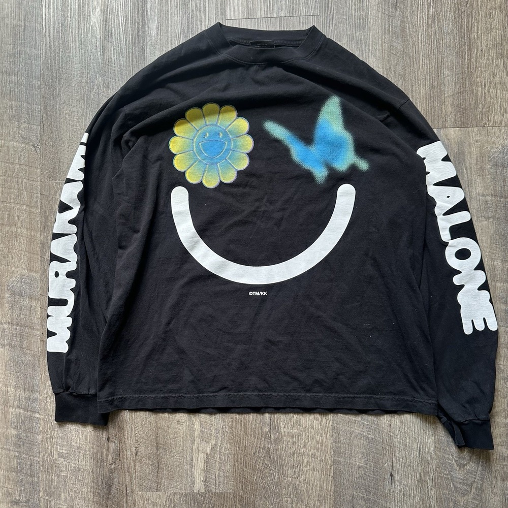 Post Malone x Takashi Murakami Flower T-shirt Size XL‎ Made in USA Black EXC++